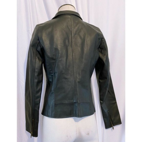 Eileen Fisher Black Genuine Leather Moto Jacket - Picture 5 of 8